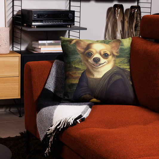 Mona Lisa Chihuahua Throw Pillow