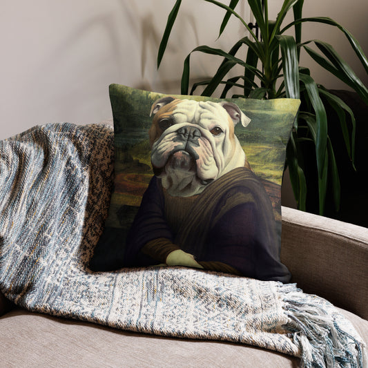 Mona Lisa English Bulldog Throw Pillow