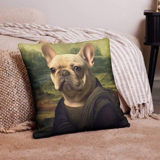 Mona Lisa French Bulldog Throw Pillow