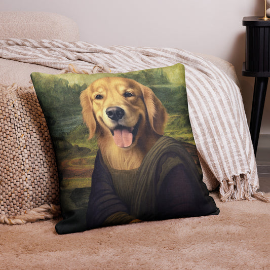 Mona Lisa Golden Retriever Throw Pillow