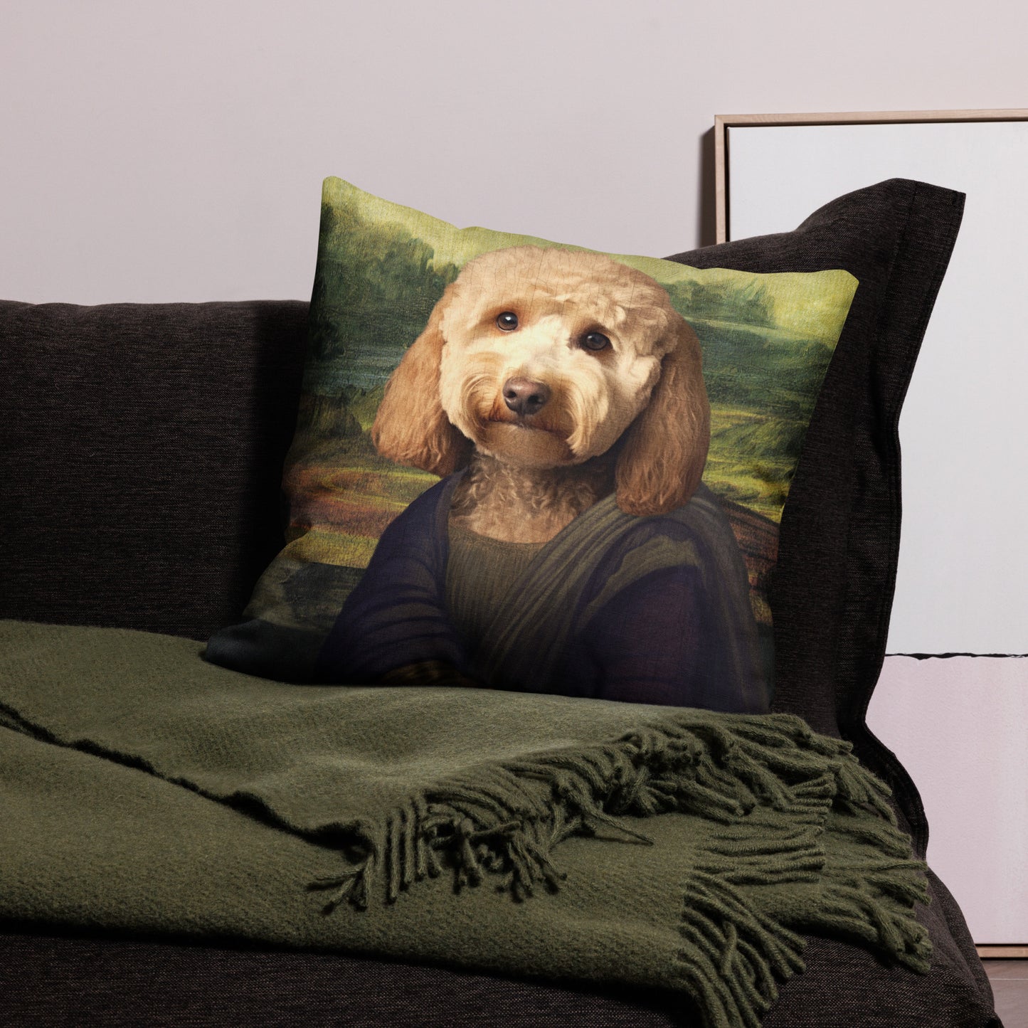Mona Lisa Poodle Throw Pillow