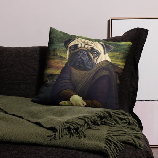 Mona Lisa Pug Throw Pillow