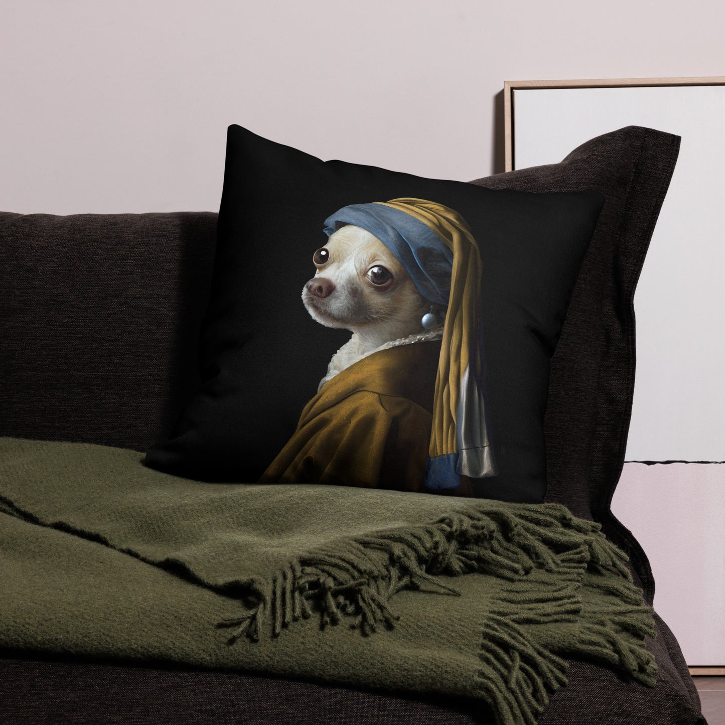 Girl with a Pearl Earring Chihuahua Throw Pillow