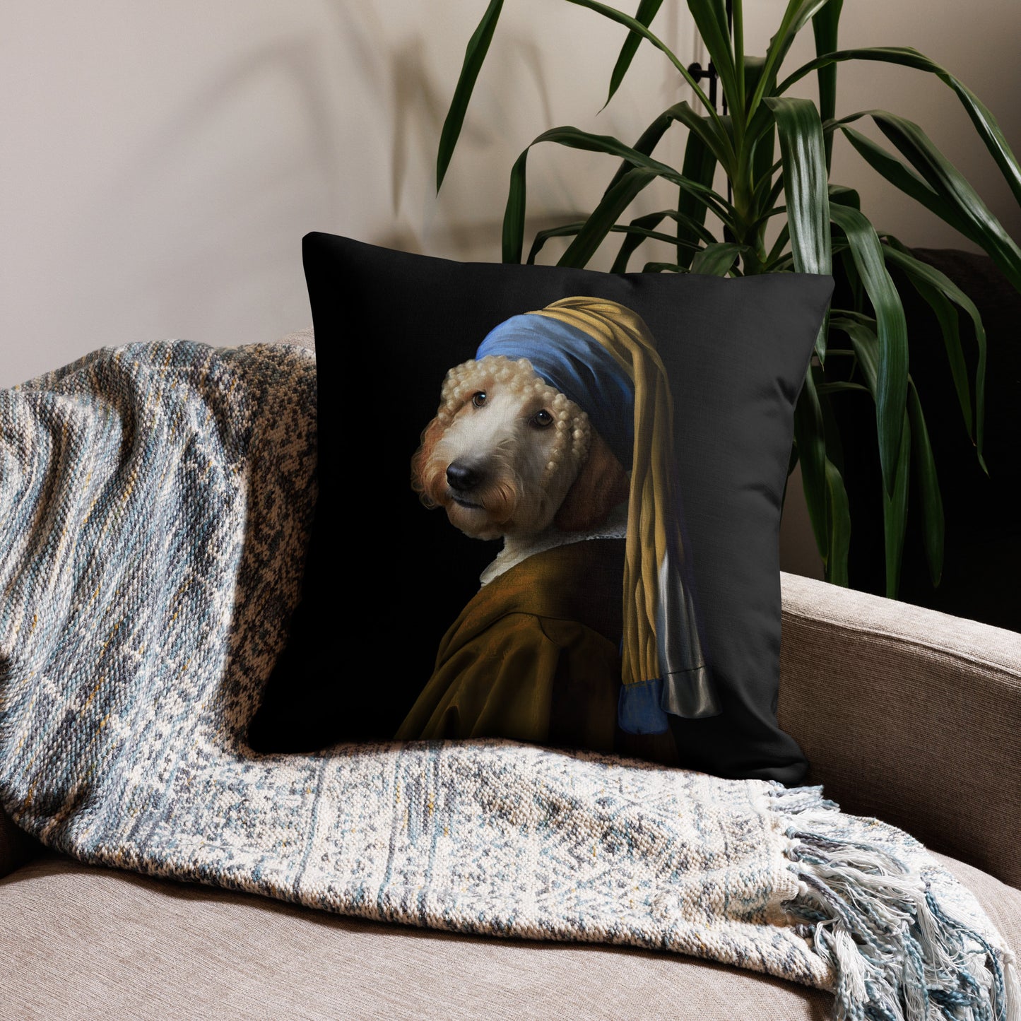 Girl with a Pearl Earring Poodle Throw Pillow