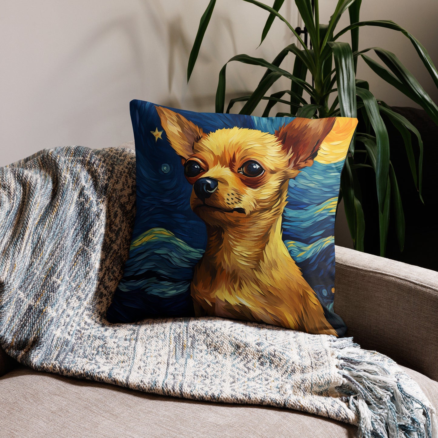 Starry Night Chihuahua Throw Pillow