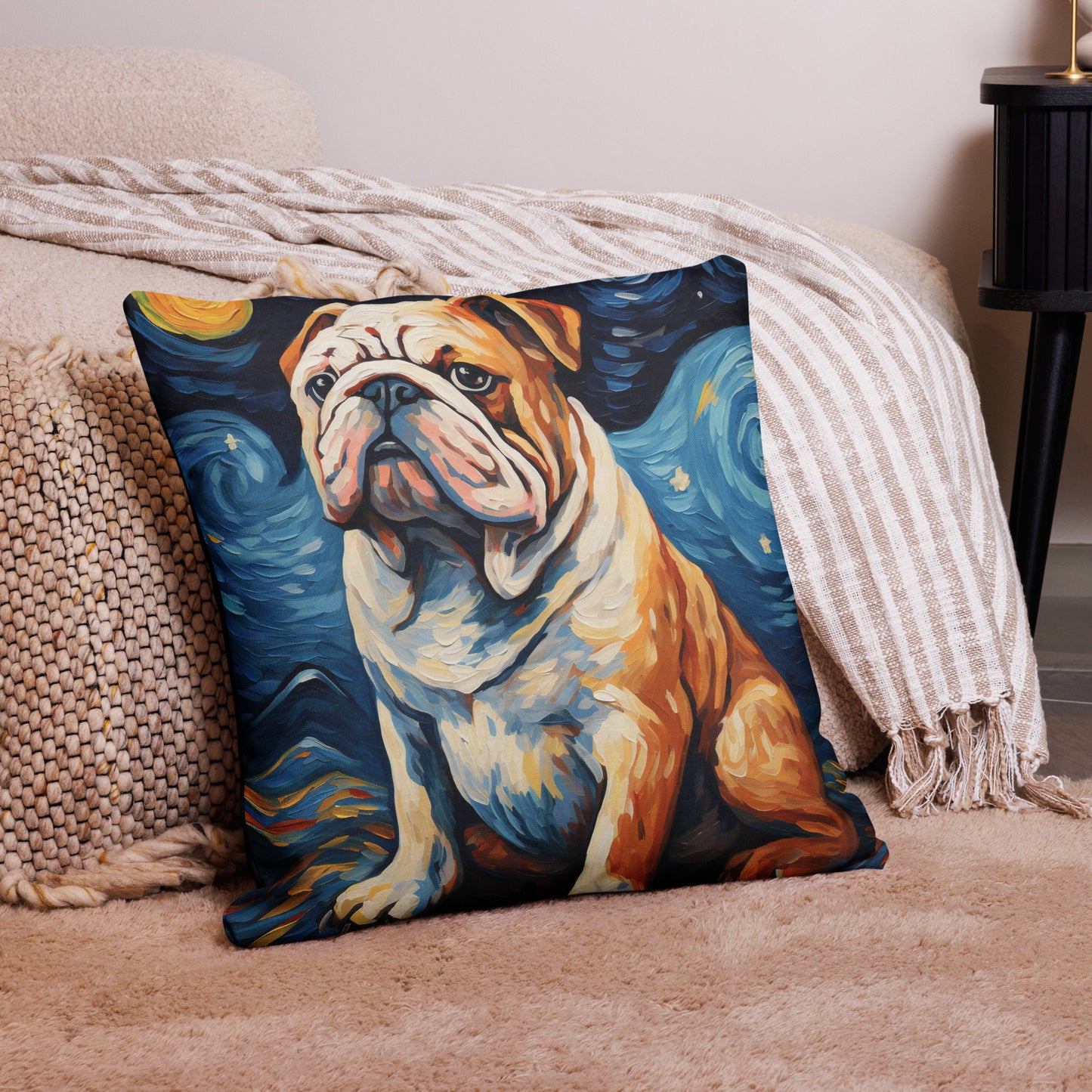 Starry Night English Bulldog Throw Pillow