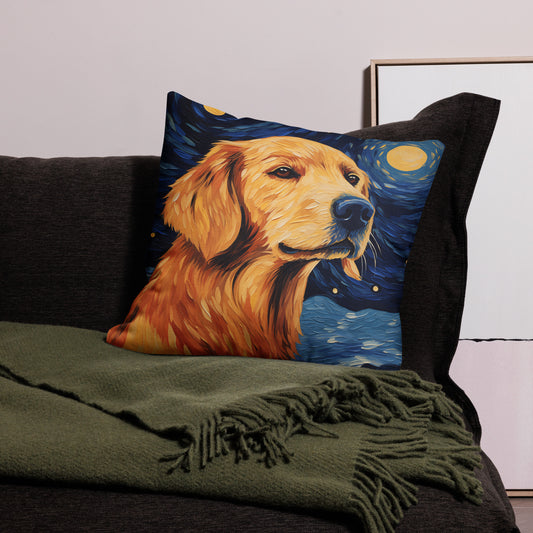 Starry Night Golden Retriever Throw Pillow