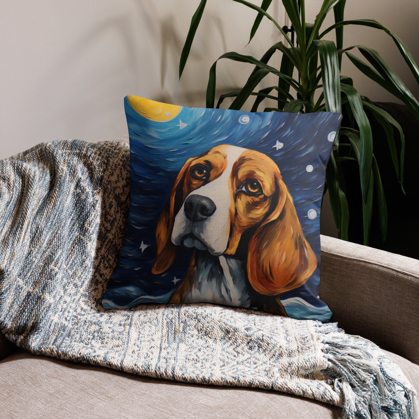 Starry Night Beagle Throw Pillow
