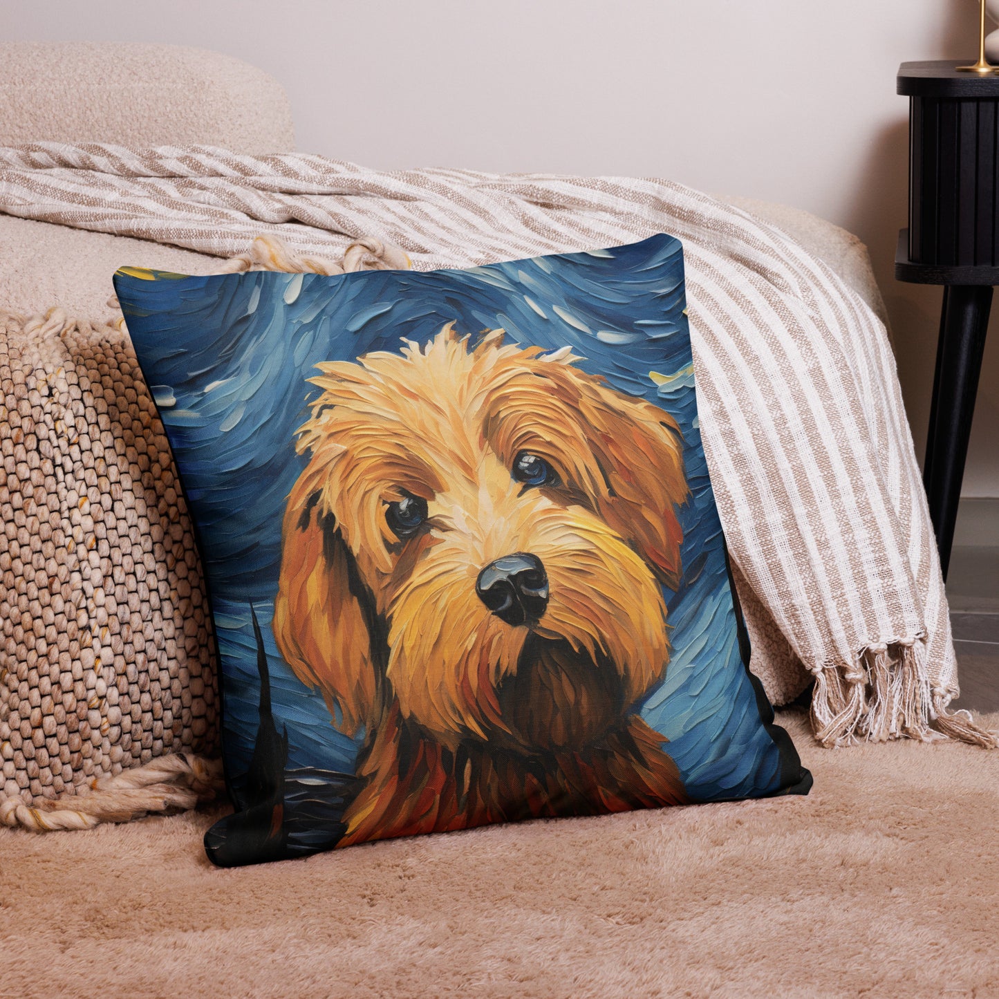 Starry Night Poodle Throw Pillow