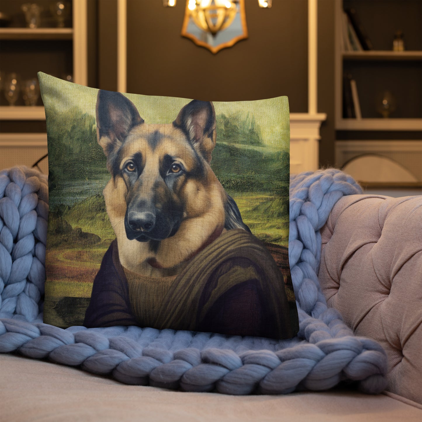 Mona Lisa German Shepherd Throw Pillow