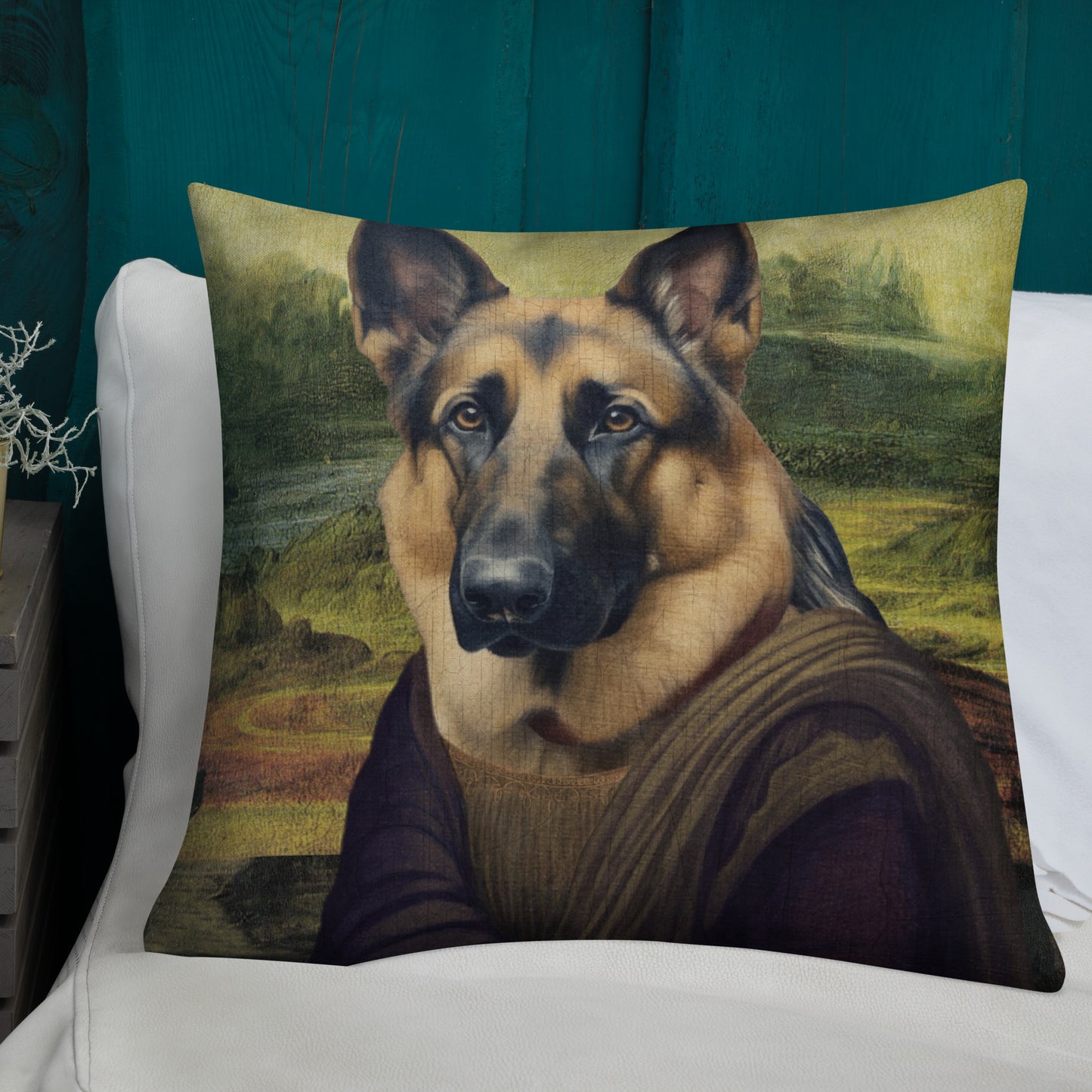 Mona Lisa German Shepherd Throw Pillow