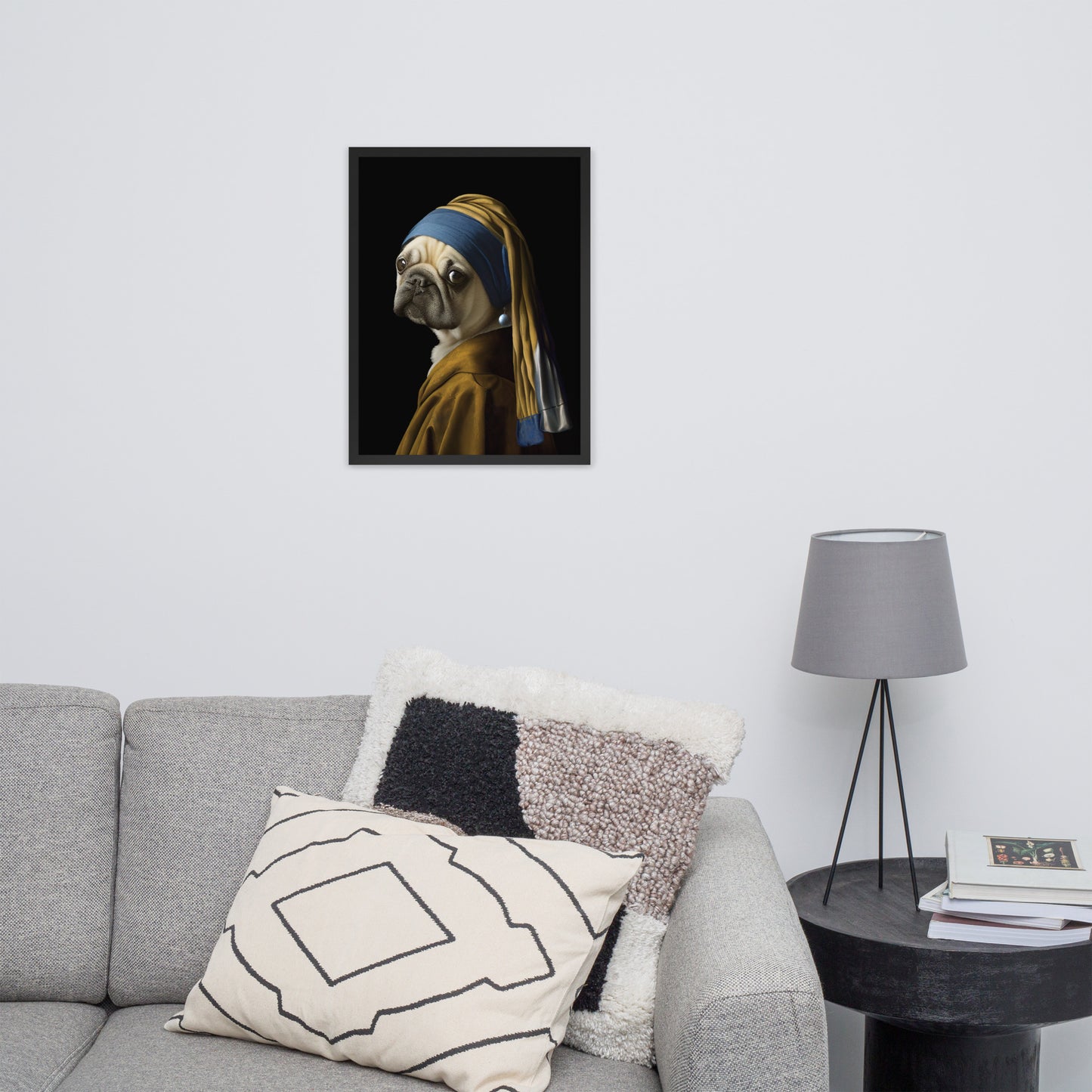 Girl with a Pearl Earring Pug Framed Poster