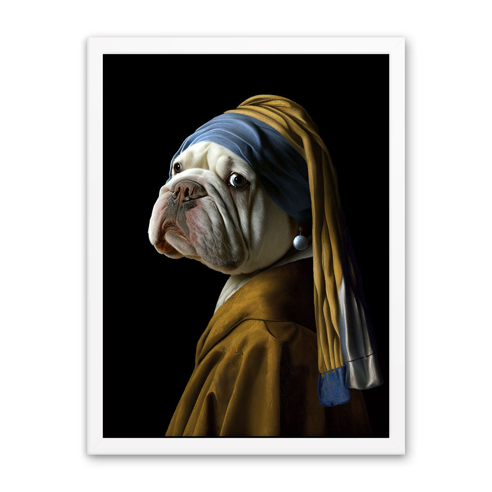 Girl with a Pearl Earring English Bulldog Framed Poster