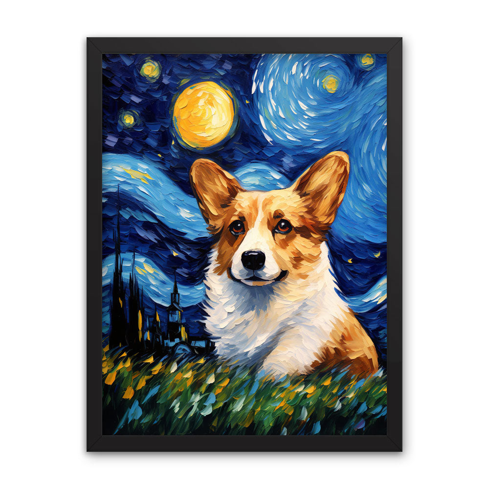 Starry Night Corgi Framed Poster
