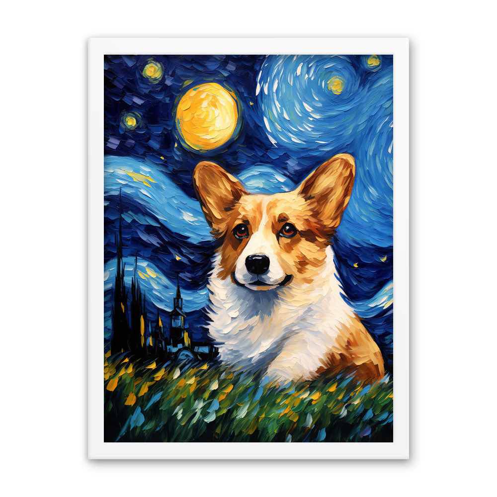 Starry Night Corgi Framed Poster