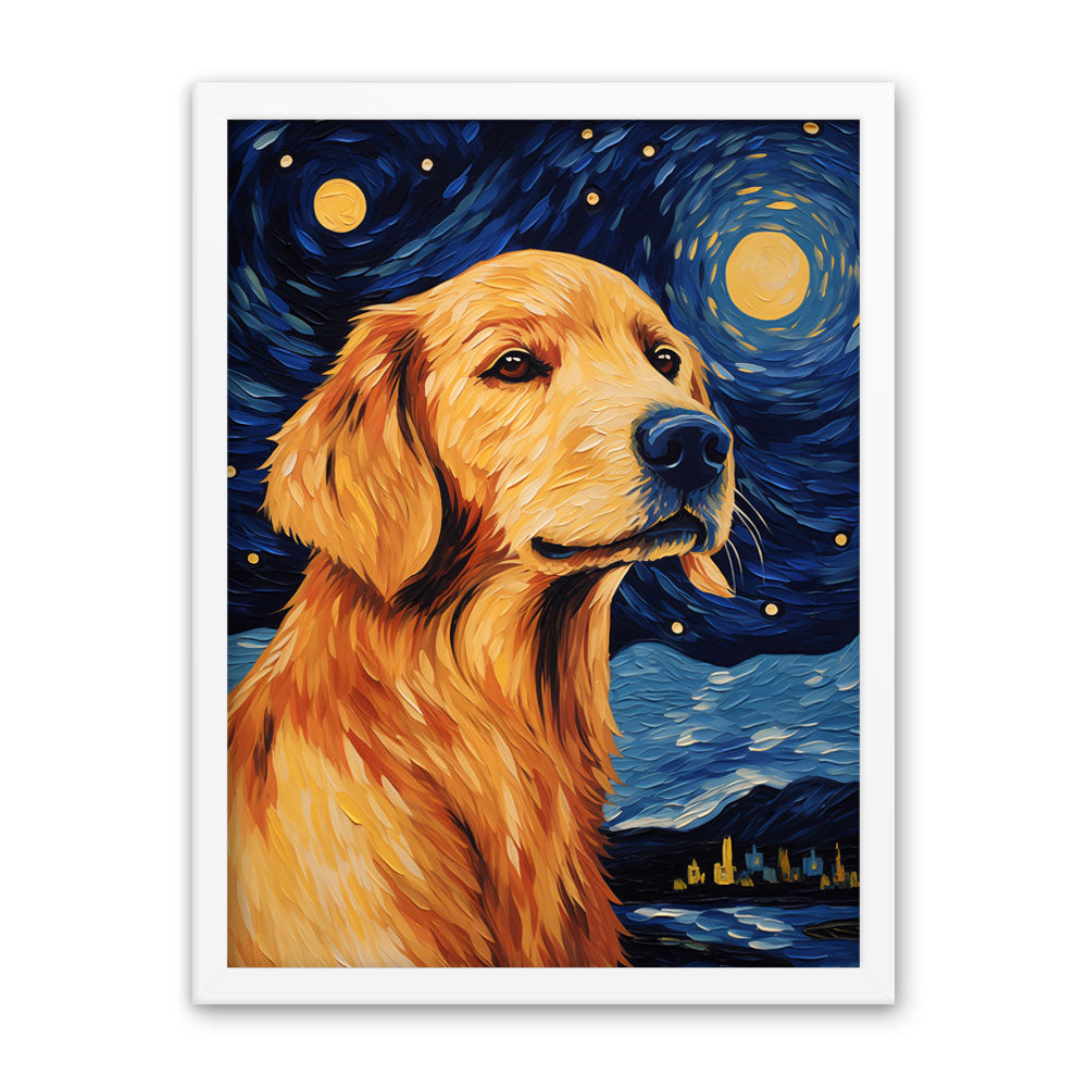 Starry Night Golden Retriever Framed Poster